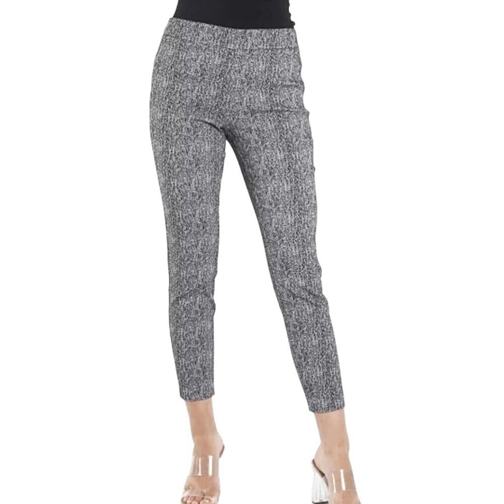 Nanette Lepore NWT Pull on Textured Slim Leg Pants Black Ivory Gold Size L